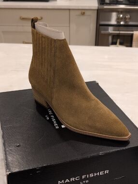 Marc Fisher Suede Ankle Boot in Olive